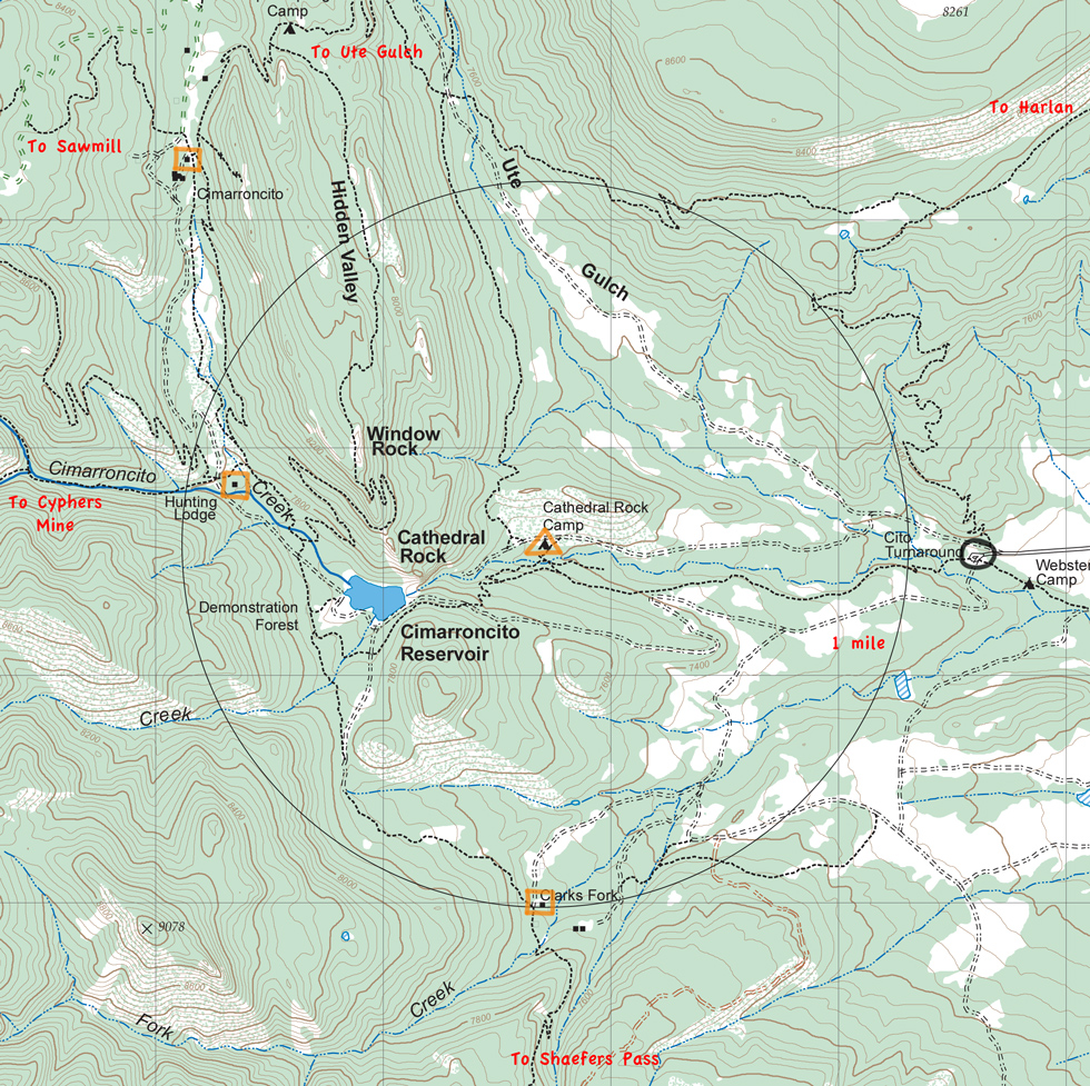 map of Cathedral Rock Camp and vicinity