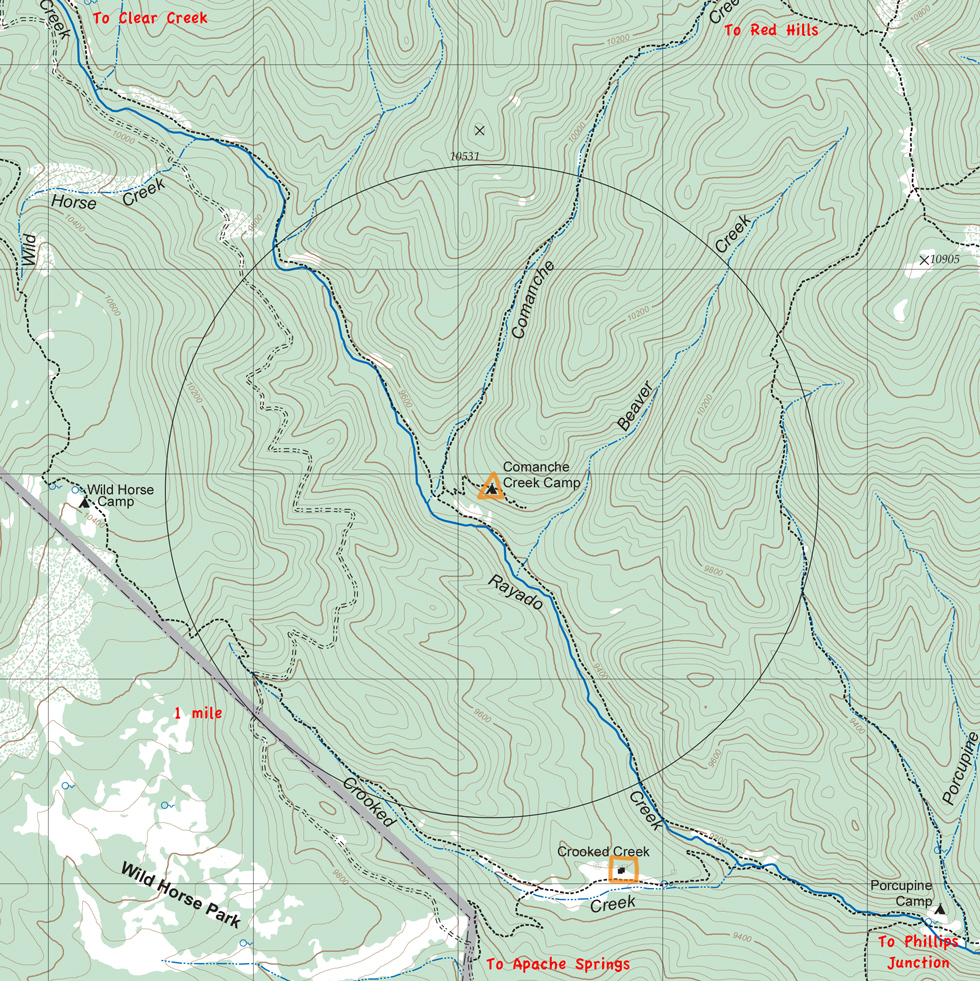 map of Comanche Creek Camp and vicinity