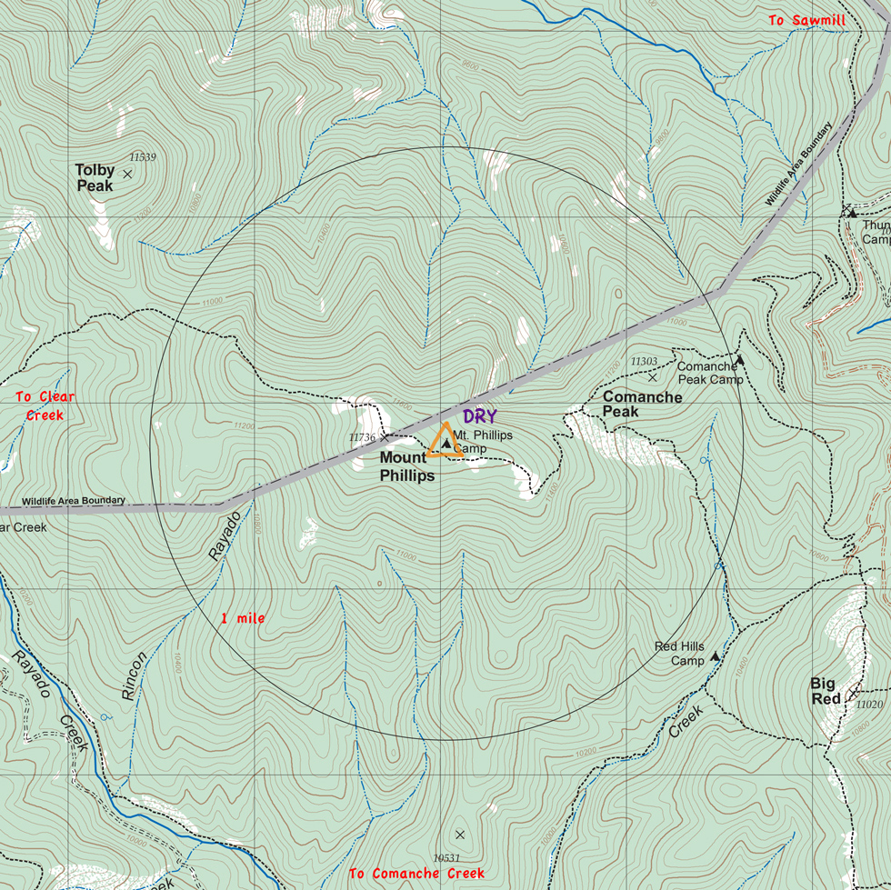 map of Mt Phillips Camp and vicinity