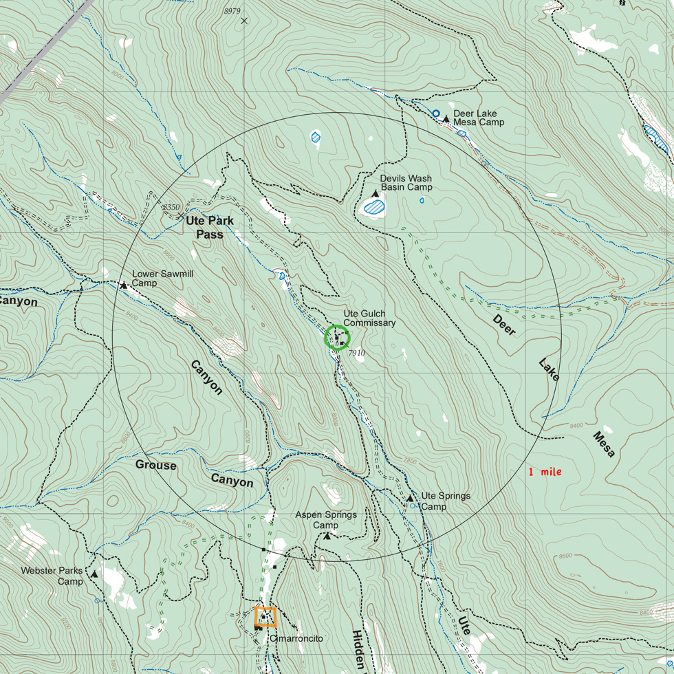 map of Ute Gulch Commissary and vicinity