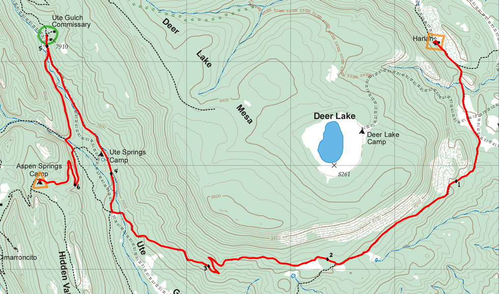topographic map of route from Harlan to Aspen Springs