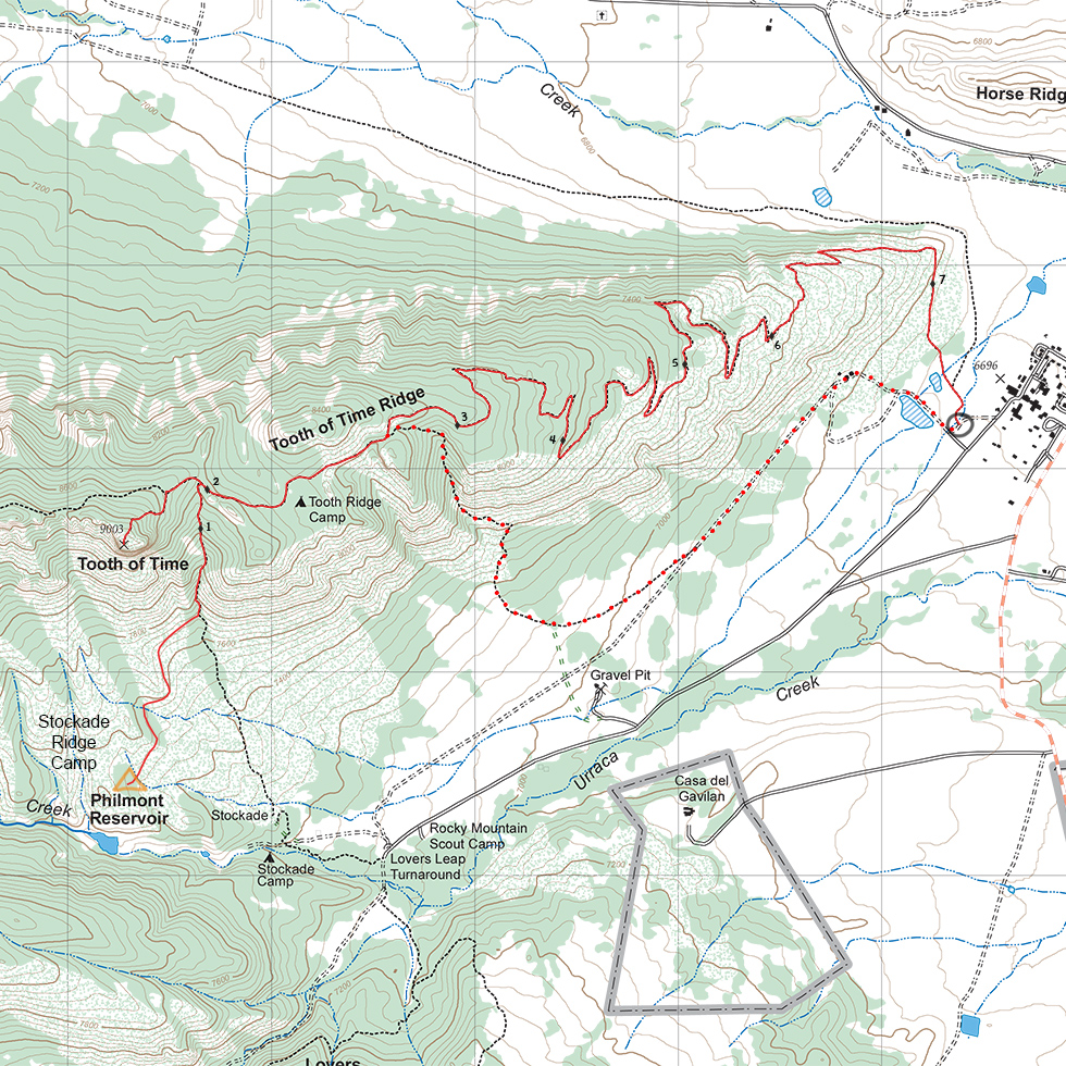 topographic map route between Apache Springs and Fish Camp