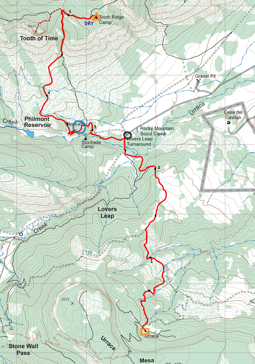 topographic map of itinerary 32, day 4 route
