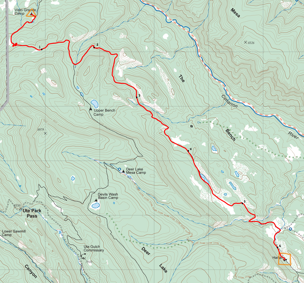 topographic map of route from Visto Grande to Harlan