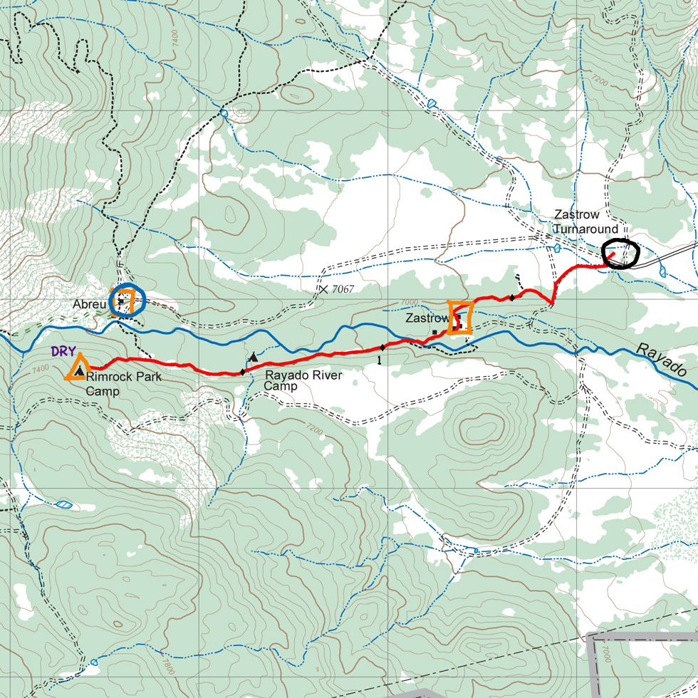 topographic map route between Zastrow TA and Rimrock Park